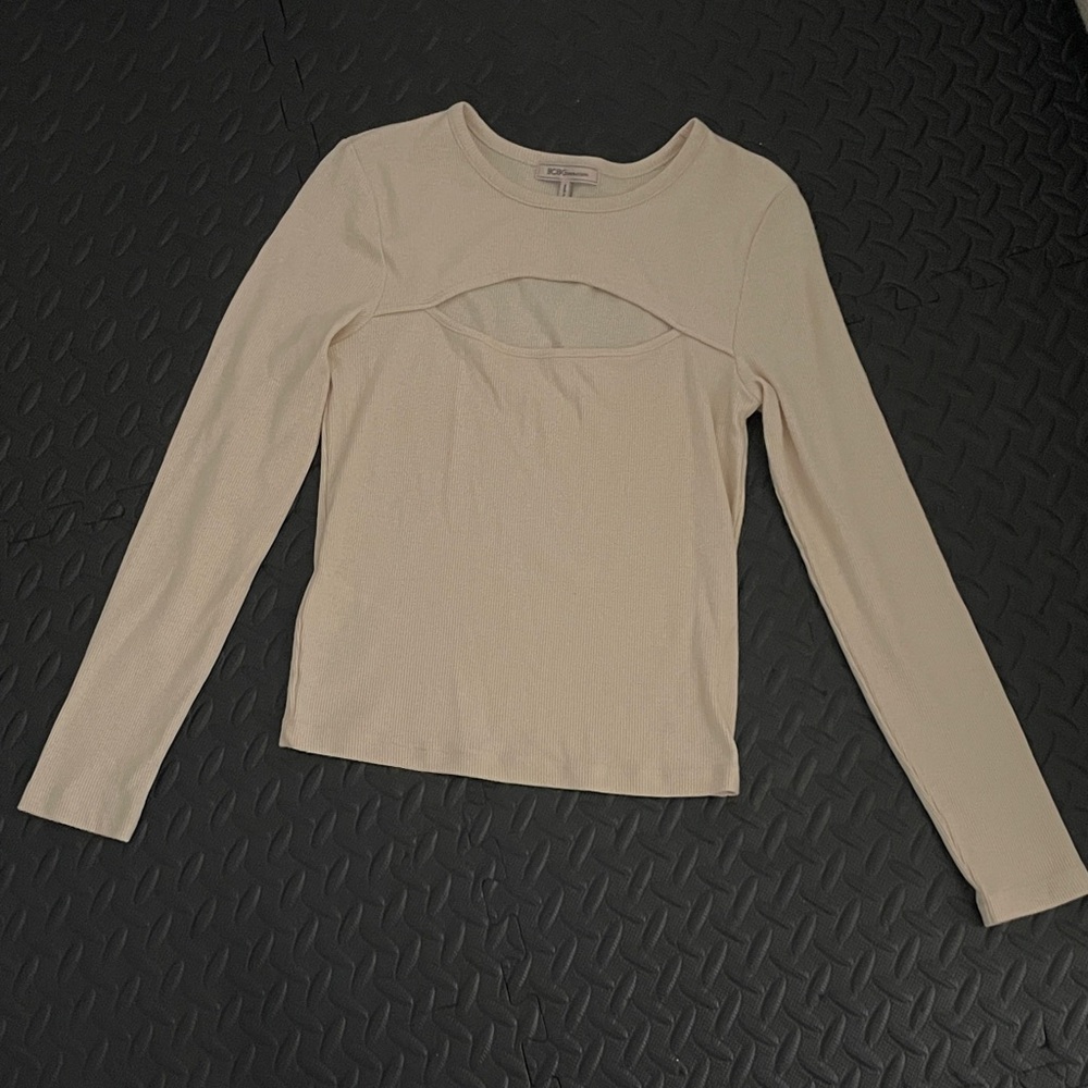 BCBGeneration Cream Cutout Long Sleeve Blouse